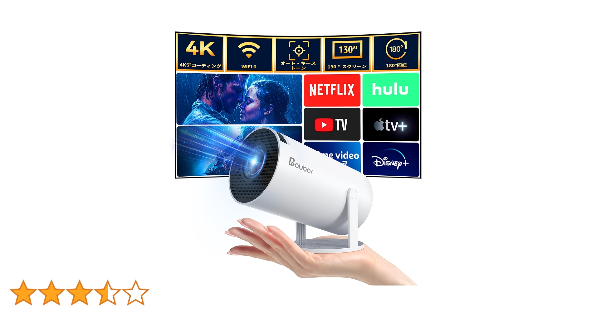 【超小型&180回転】 aubor プロジェクター Amazon.co.jp: 【革新超小型&180°回転】aubor プロジェクター